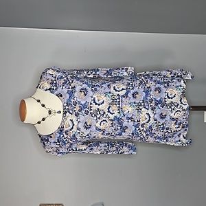 High Fifth,  blue pattern,  3/4 sleeves,  size small, blouse